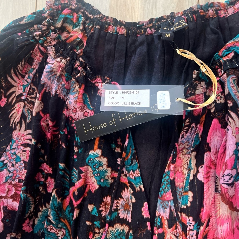 🆕 House of Harlow 1960 Lillie Black Floral Tiered Maxi Dress M - Picture 5 of 5